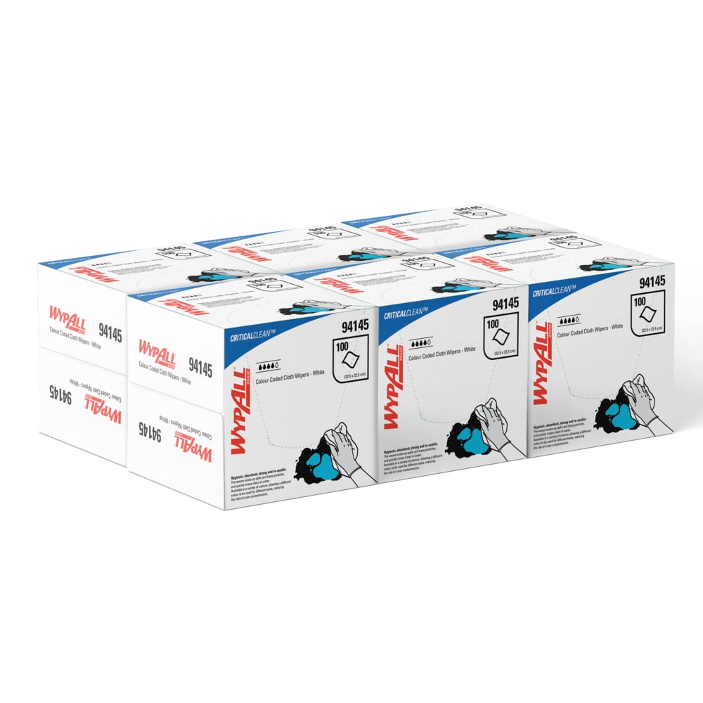 WYPALL® Colour Coded Wipers (94145), White Cleaning Wipers, 6 boxes / Case, 100 Wipers / Box (600 Total) - S050428262