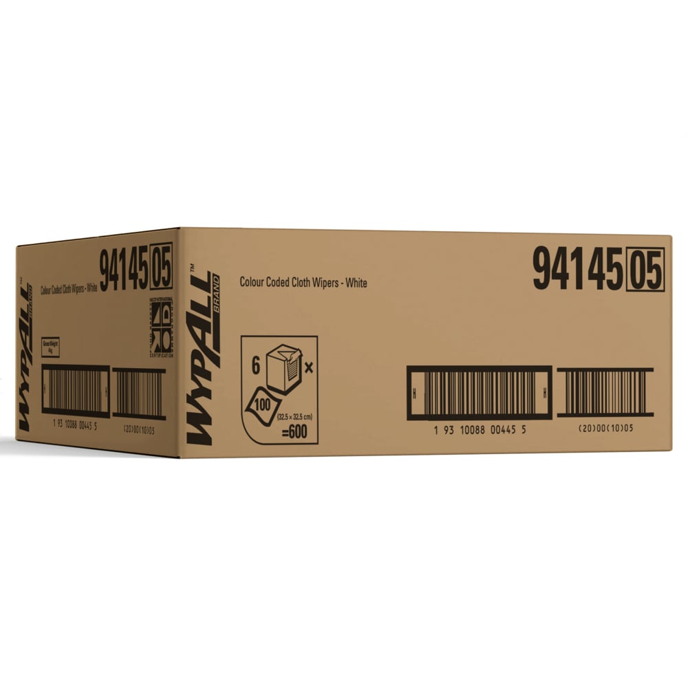 WYPALL® Colour Coded Wipers (94145), White Cleaning Wipers, 6 boxes / Case, 100 Wipers / Box (600 Total) - S050428262