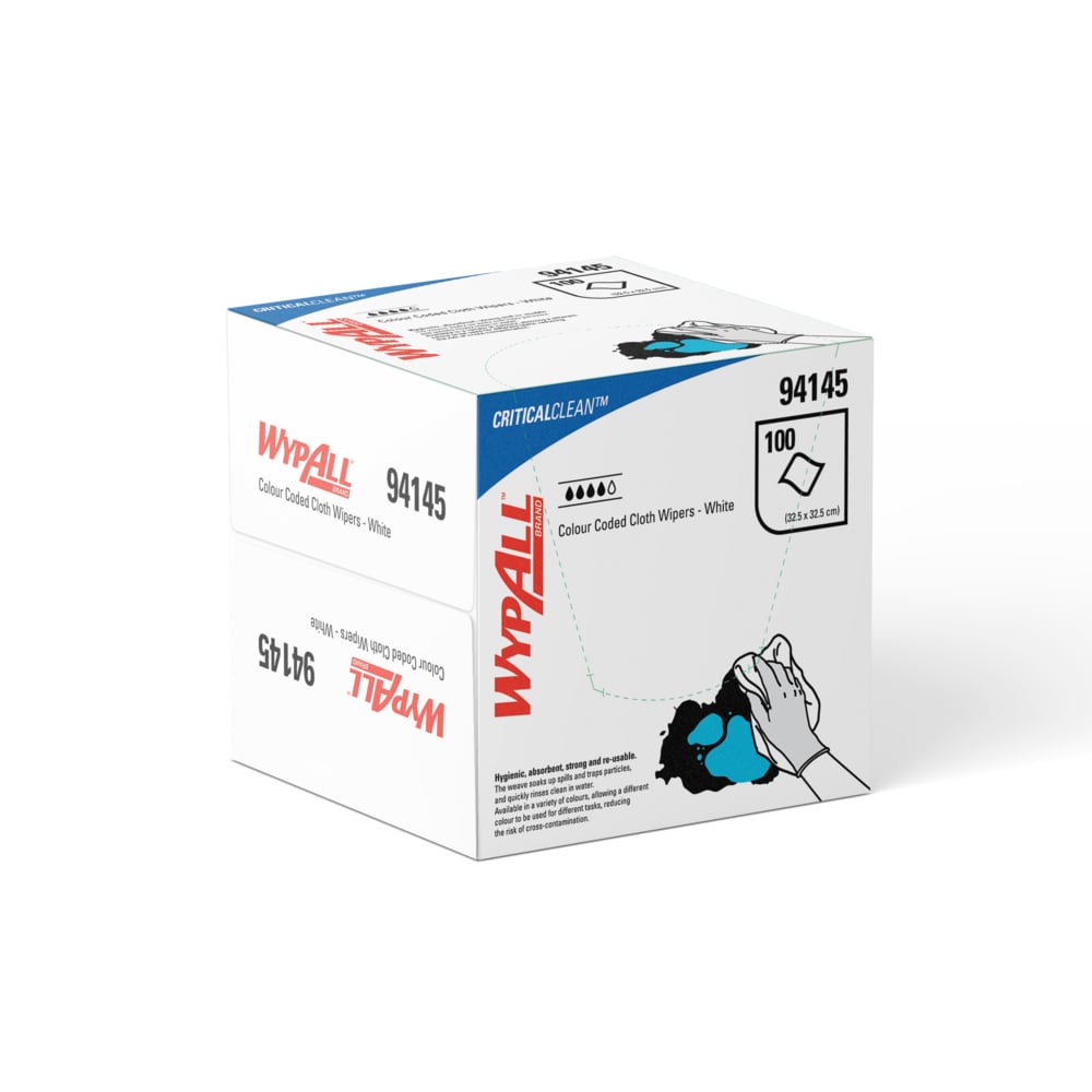 WYPALL® Colour Coded Wipers (94145), White Cleaning Wipers, 6 boxes / Case, 100 Wipers / Box (600 Total) - S050428262