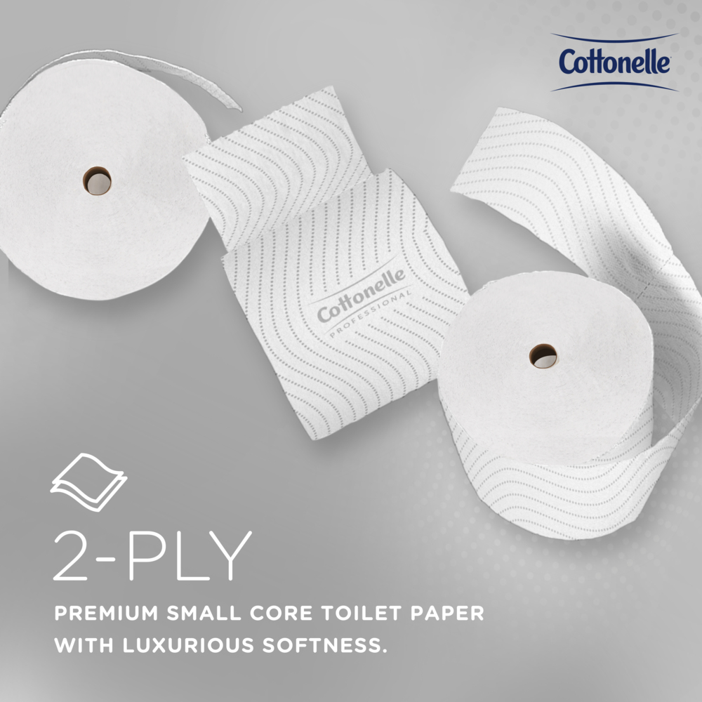 Cottonelle® Small Core High-Capacity Standard Roll Toilet Paper (53862), with CleanCare® Design, 2-Ply, White, (900 Sheets/Roll, 36 Rolls/Case, 32,400 Sheets/Case) - 53862