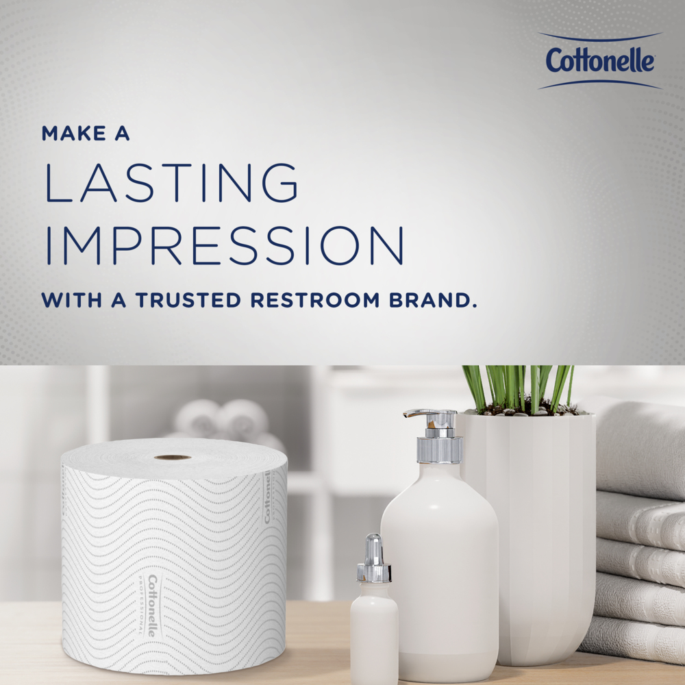 Cottonelle® Small Core High-Capacity Standard Roll Toilet Paper (53862), with CleanCare® Design, 2-Ply, White, (900 Sheets/Roll, 36 Rolls/Case, 32,400 Sheets/Case) - 53862