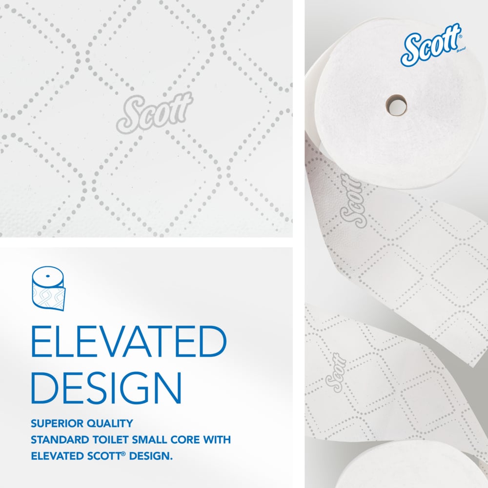 Scott Pro Small Core High Capacity Standard Roll Toilet Paper 47305 with Elevated Design 2 Ply White 1 100 Sheets Roll 36 Rolls Case 39 600 Sheets Case