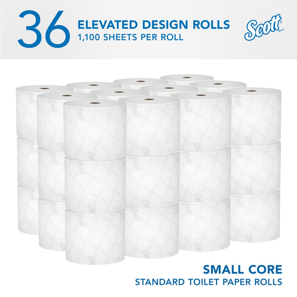 Scott® Pro™ Small Core High-Capacity Standard Roll Toilet Paper (47305), with Elevated Design, 2-Ply, White (1,100 Sheets/Roll, 36 Rolls/Case, 39,600 Sheets/Case) - 47305
