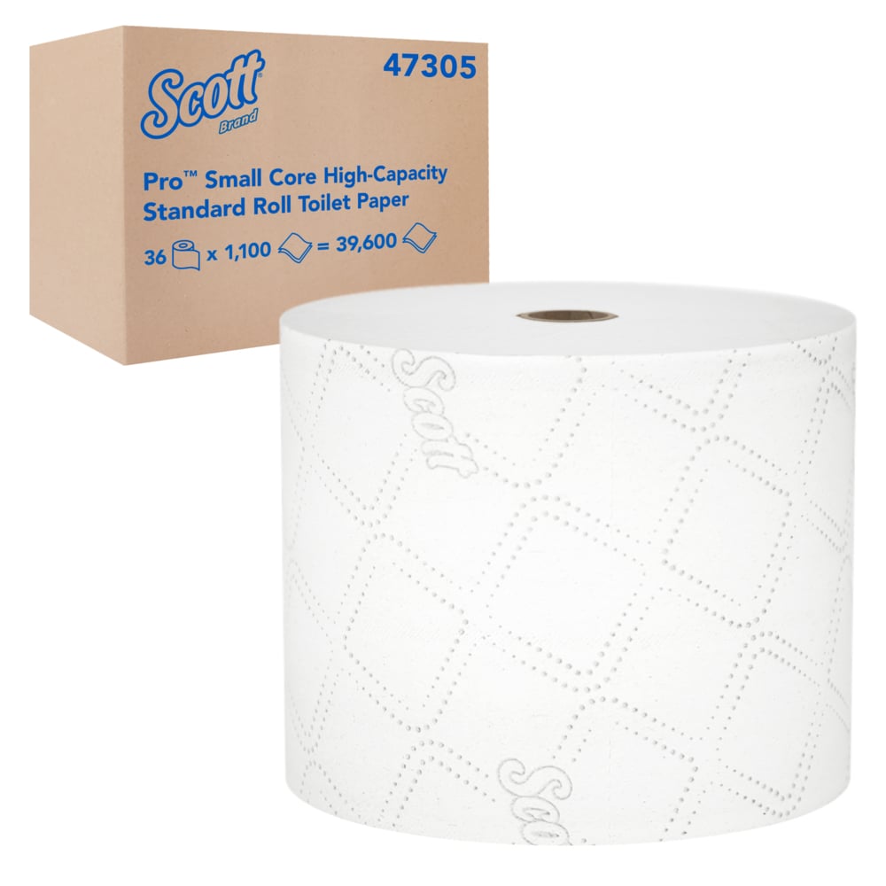 Scott® Pro™ Small Core High-Capacity Standard Roll Toilet Paper (47305), with Elevated Design, 2-Ply, White (1,100 Sheets/Roll, 36 Rolls/Case, 39,600 Sheets/Case) - 47305