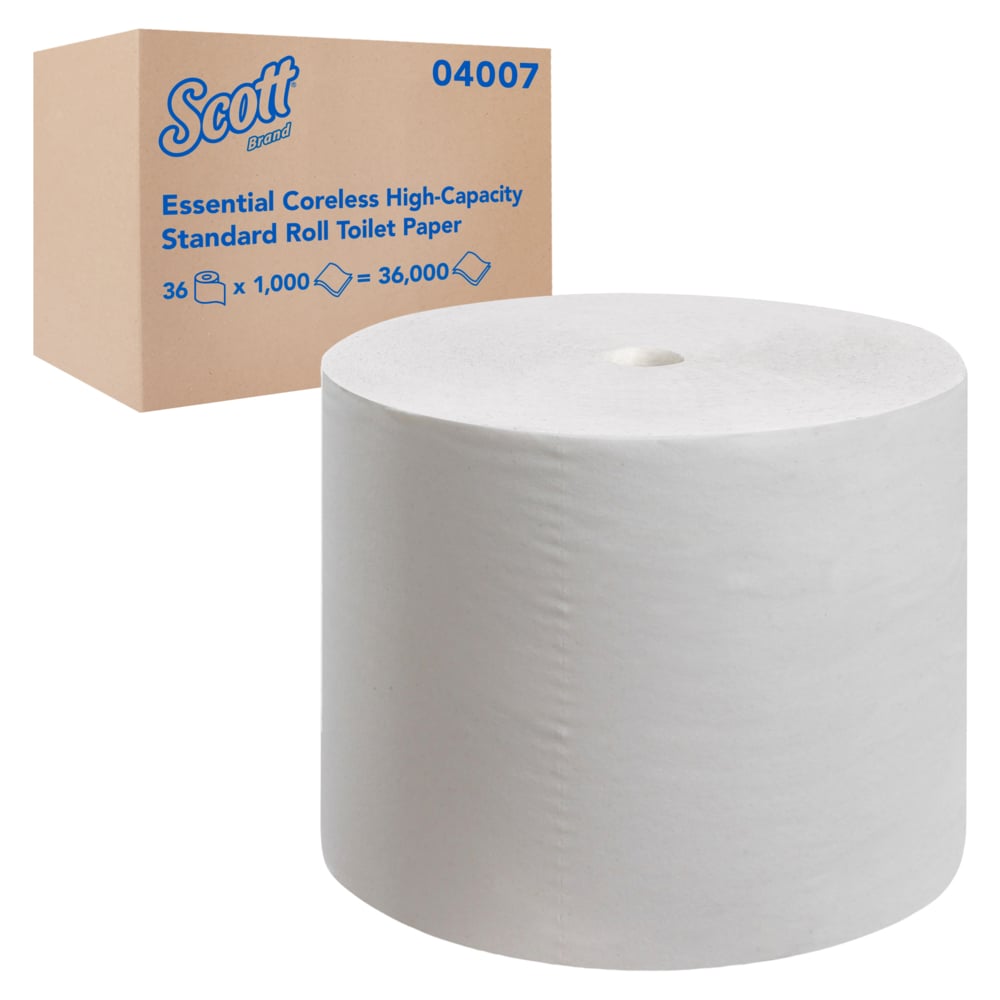 Scott® Essential Coreless High-Capacity Standard Roll Toilet Paper (04007), 2-Ply, White, (1,000 Sheets/Roll, 36 Rolls/Case, 36,000 Sheets/Case) - 04007