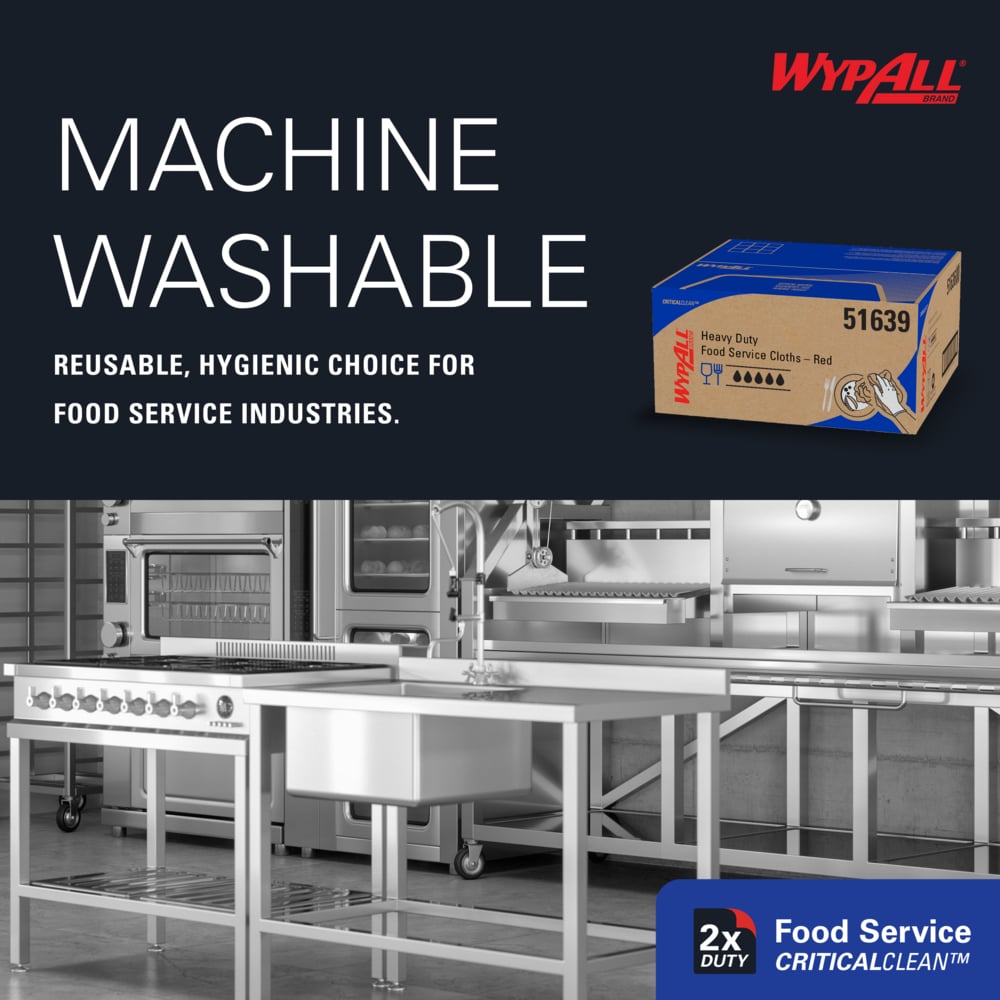 WypAll® CriticalClean™ Heavy Duty Foodservice Cloths (51639), Quarterfold, Red (200 Sheets/Box, 1 Box/Case, 1 Box/Case) - 51639