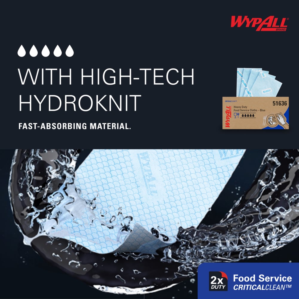 WypAll® CriticalClean™ Heavy Duty Foodservice Cloths (51636), Quarterfold, Blue (200 Sheets/Box, 1 Box/Case, 1 Box/Case) - 51636
