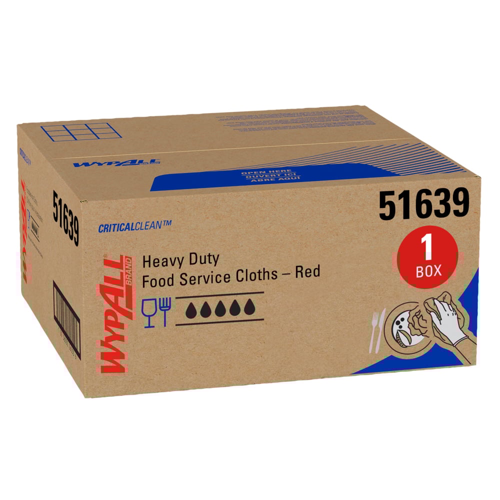 WypAll® CriticalClean™ Heavy Duty Foodservice Cloths (51639), Quarterfold, Red (200 Sheets/Box, 1 Box/Case, 1 Box/Case) - 51639
