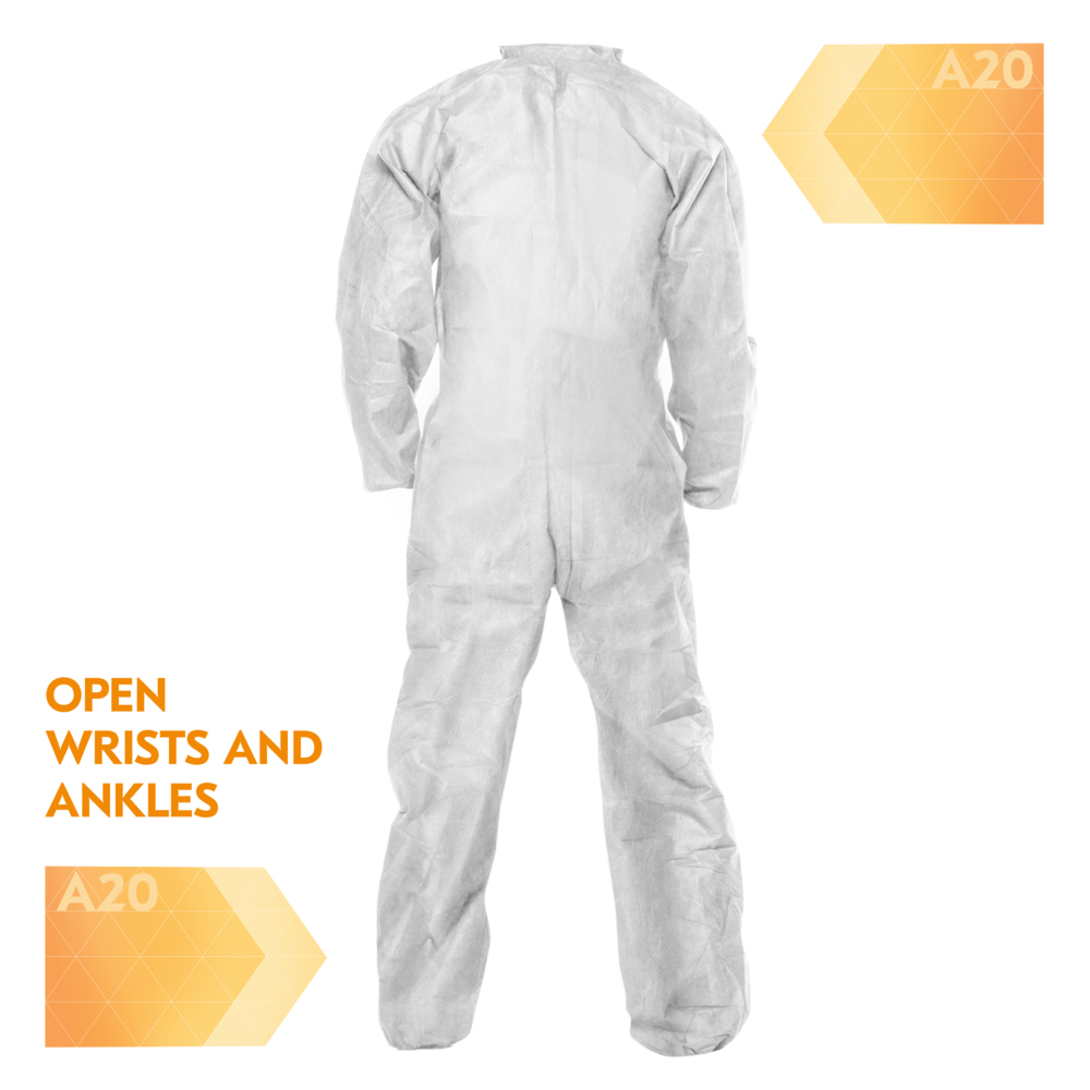 KleenGuard™ A20 Breathable Particle Protection Coveralls (49002), Zipper Front, White, Reflex Design, Medium (Qty 24) - 49002