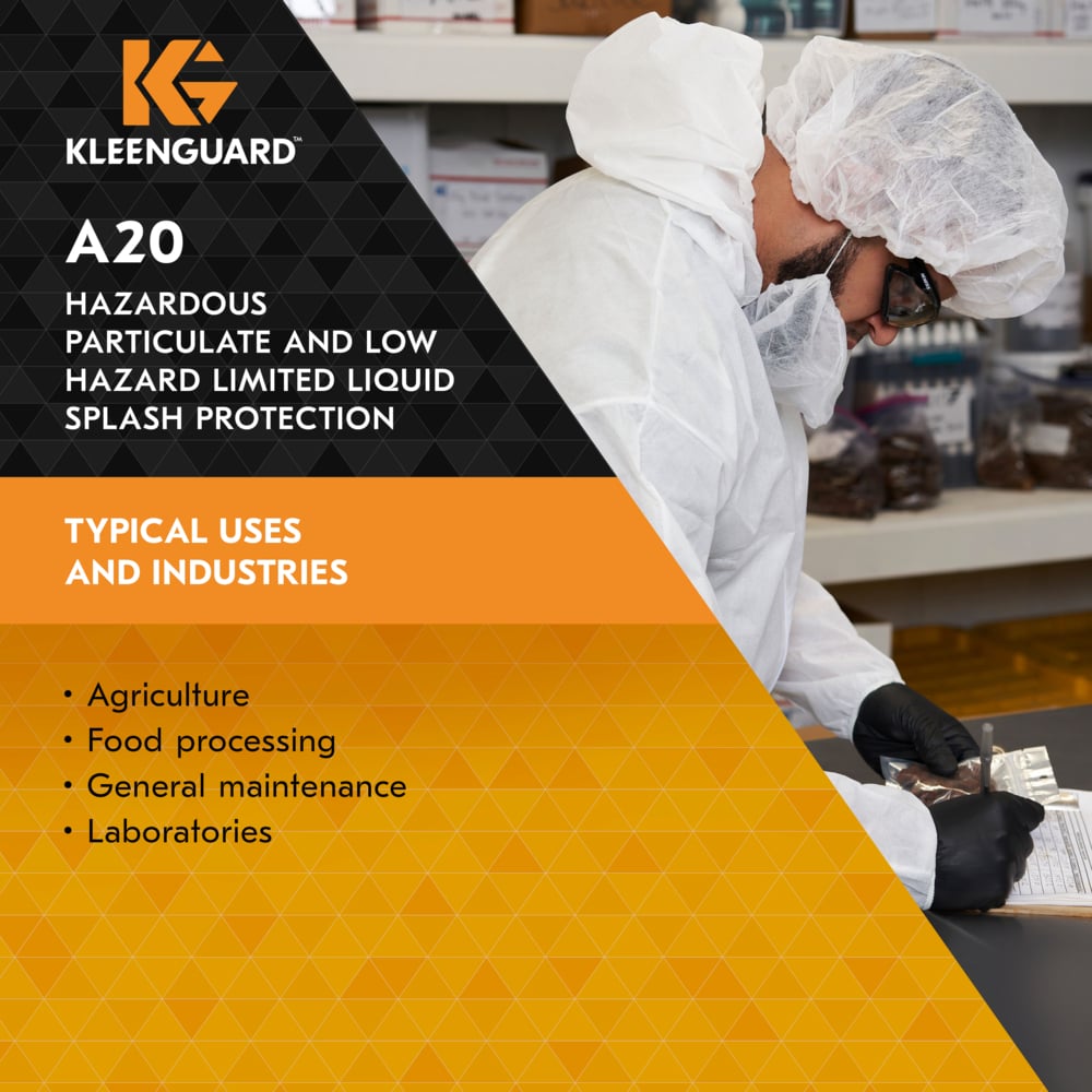 KleenGuard™ A20 Breathable Particle Protection Coveralls (49114), Zipper Front, Elastic Back, Wrists, Ankles & Hood, White, Reflex Design, XL (Qty 24) - 49114