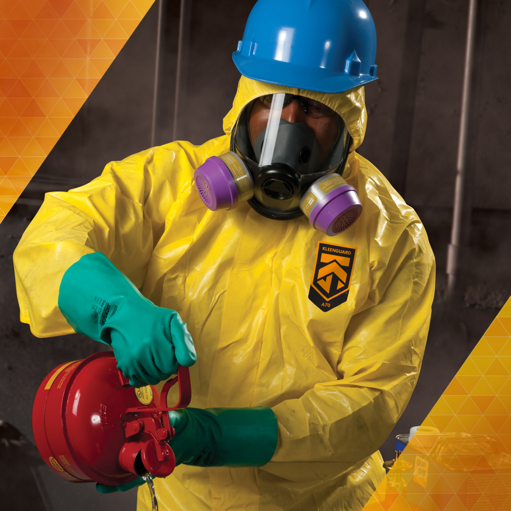 KleenGuard™ A70 Chemical Spray Protection Coveralls (00686), Zipper Front, Storm Flap, Elastic Wrists, Ankles, Hood & Boots, Yellow, Reflex Design, 3XL (Qty 12) - 00686