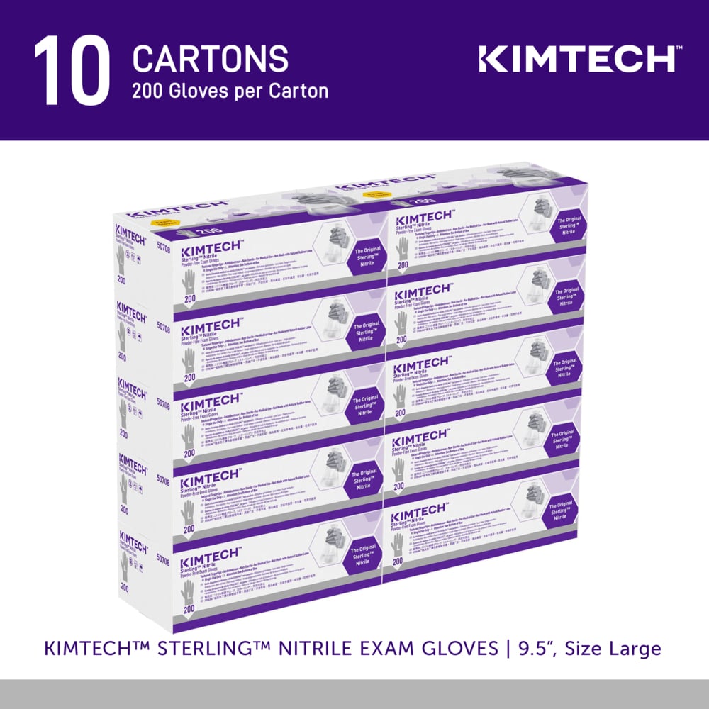 Kimtech™ Sterling™ Nitrile Exam Gloves (50708), 3.5 Mil, Ambidextrous, 9.5", L (200 Gloves/Box, 10 Boxes/Case, 2,000 Gloves/Case) - 50708