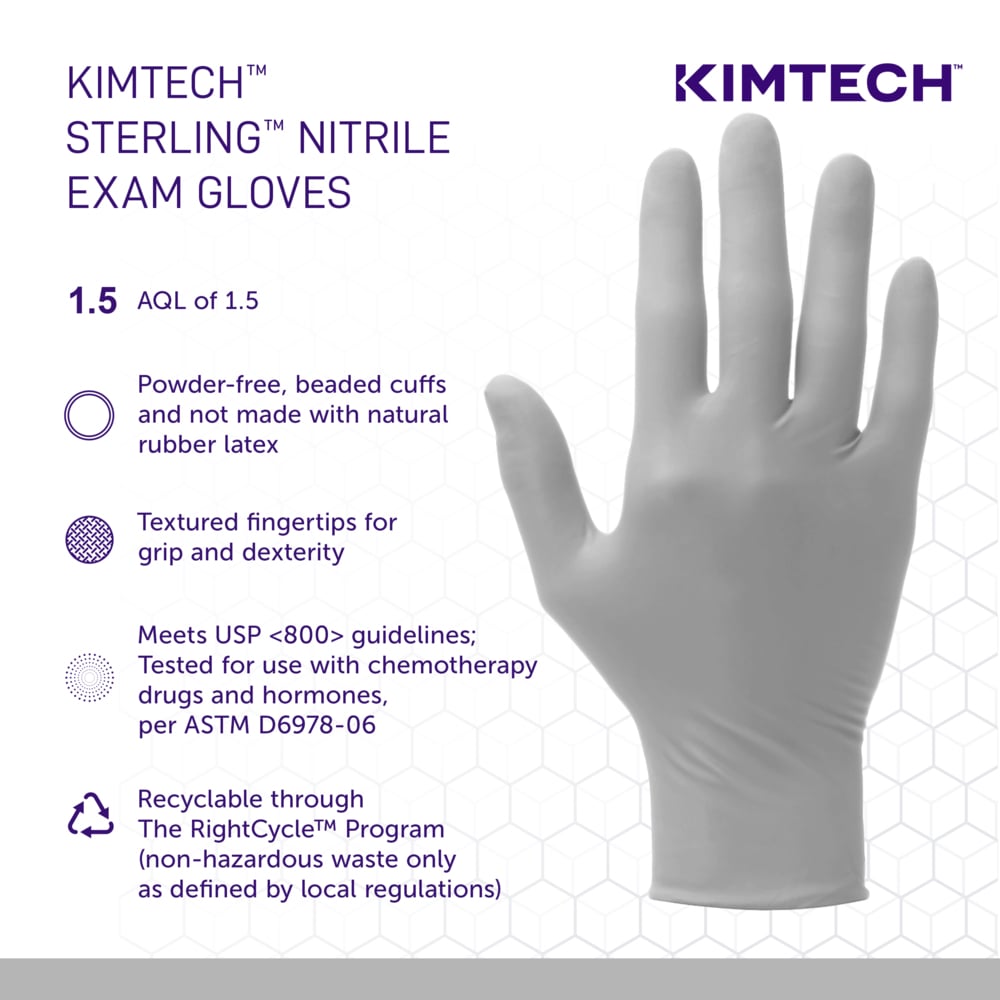 Kimtech™ Sterling™ Nitrile Exam Gloves (50708), 3.5 Mil, Ambidextrous, 9.5", L (200 Gloves/Box, 10 Boxes/Case, 2,000 Gloves/Case) - 50708