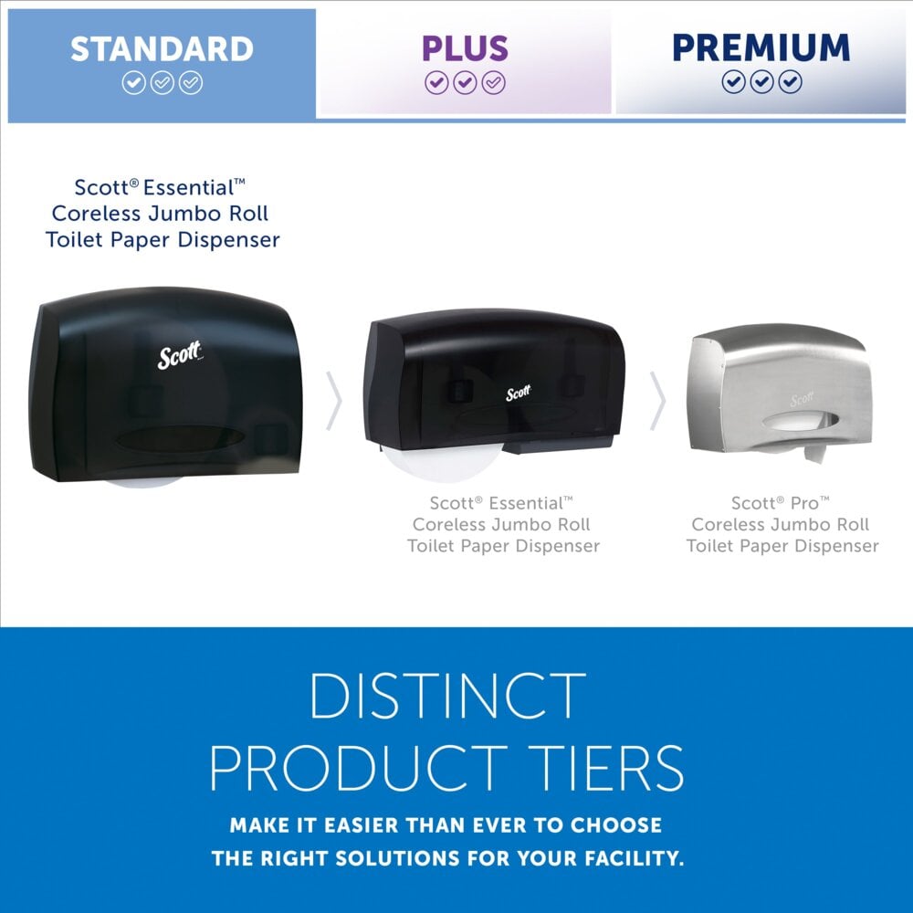 Scott® Essential™ Coreless Jumbo Roll Toilet Paper Dispenser (09602), with Stub Roll, Black, 14.25" x 9.75" x 6.00" (Qty 1) - 09602