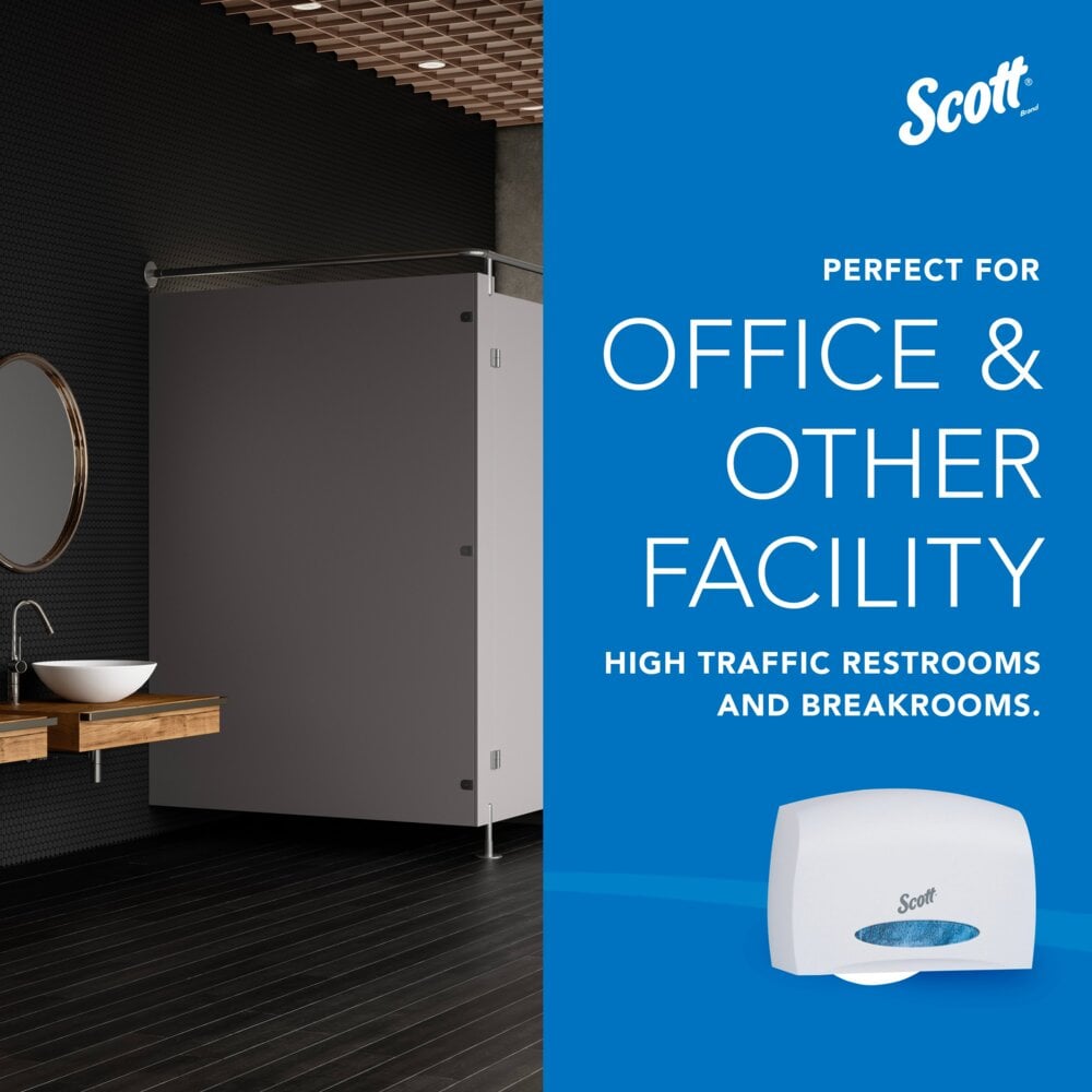 Scott® Essential™ Coreless Jumbo Roll Toilet Paper Dispenser (09603), with Stub Roll, White, 14.25" x 9.75" x 6.00" (Qty 1) - 09603