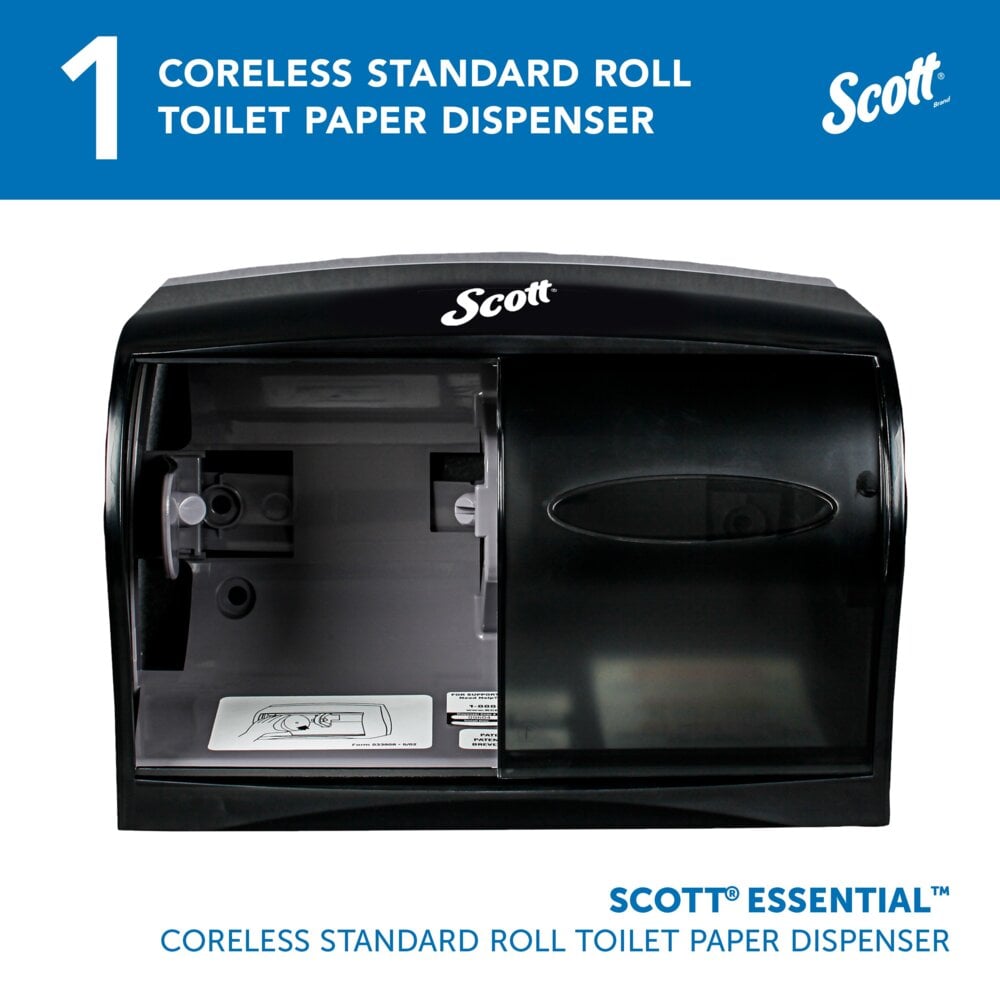 Scott® Coreless Standard Roll Toilet Paper Dispenser (09604), 2 Roll Capacity, Black, 11.0" x 7.63" x 6.0" (Qty 1) - 09604