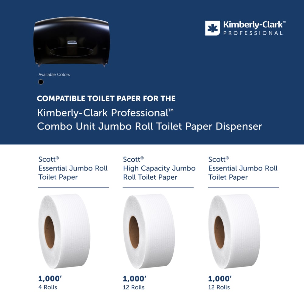 Kimberly-Clark Professional™ Jumbo Roll Toilet Paper Dispenser (09551), Combo Unit, Black, 20.43" x 13.12" x 5.8" (Qty 1) - 09551