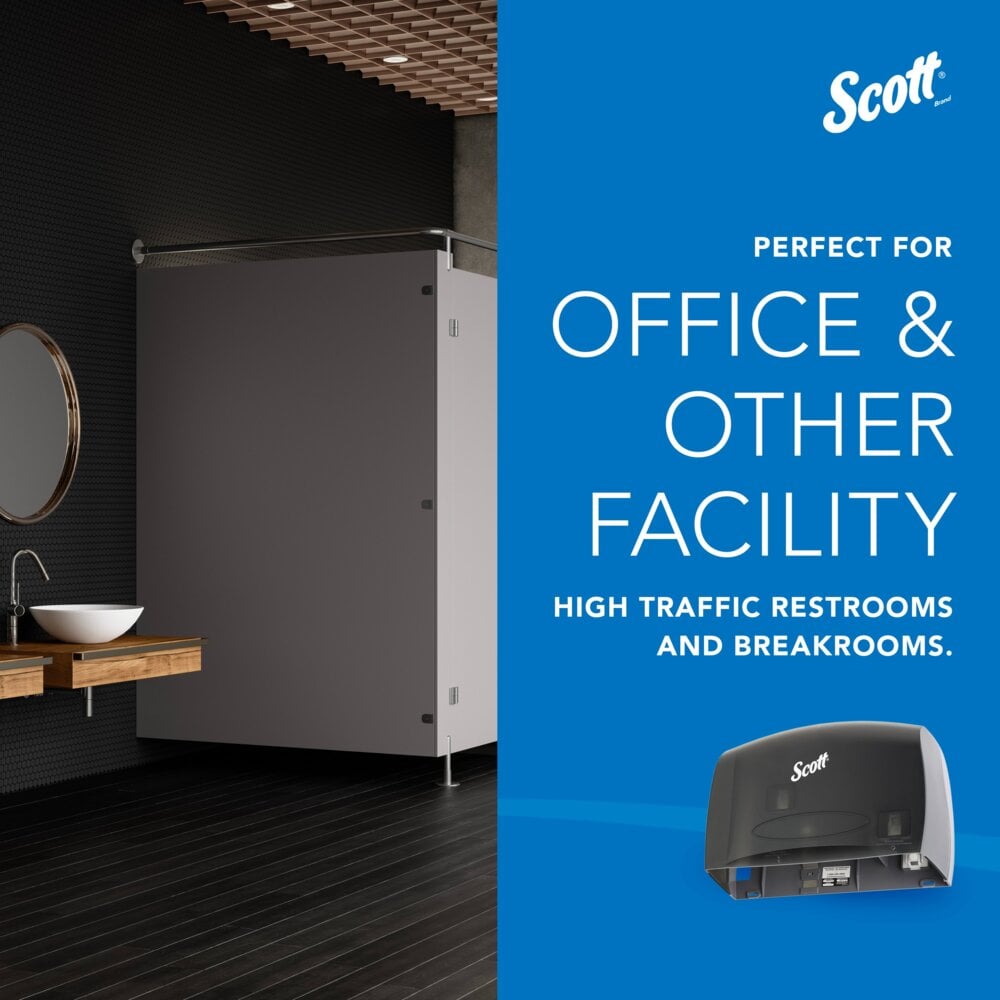 Scott® Essential™ Coreless Jumbo Roll Toilet Paper Dispenser (09602), with Stub Roll, Black, 14.25" x 9.75" x 6.00" (Qty 1) - 09602