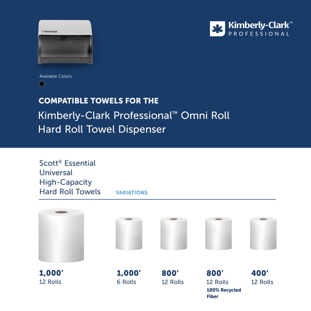 Kimberly-Clark Professional™ Omni Roll Hard Roll Towel Dispenser (09746), Black, for 1.5" Core Roll Towels, Compact Dispensing, 10.5" x 10.0" x 10.0" (Qty 1) - 09746