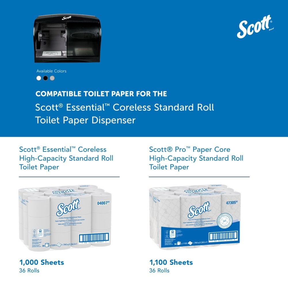 Scott® Coreless Standard Roll Toilet Paper Dispenser (09604), 2 Roll Capacity, Black, 11.0" x 7.63" x 6.0" (Qty 1) - 09604