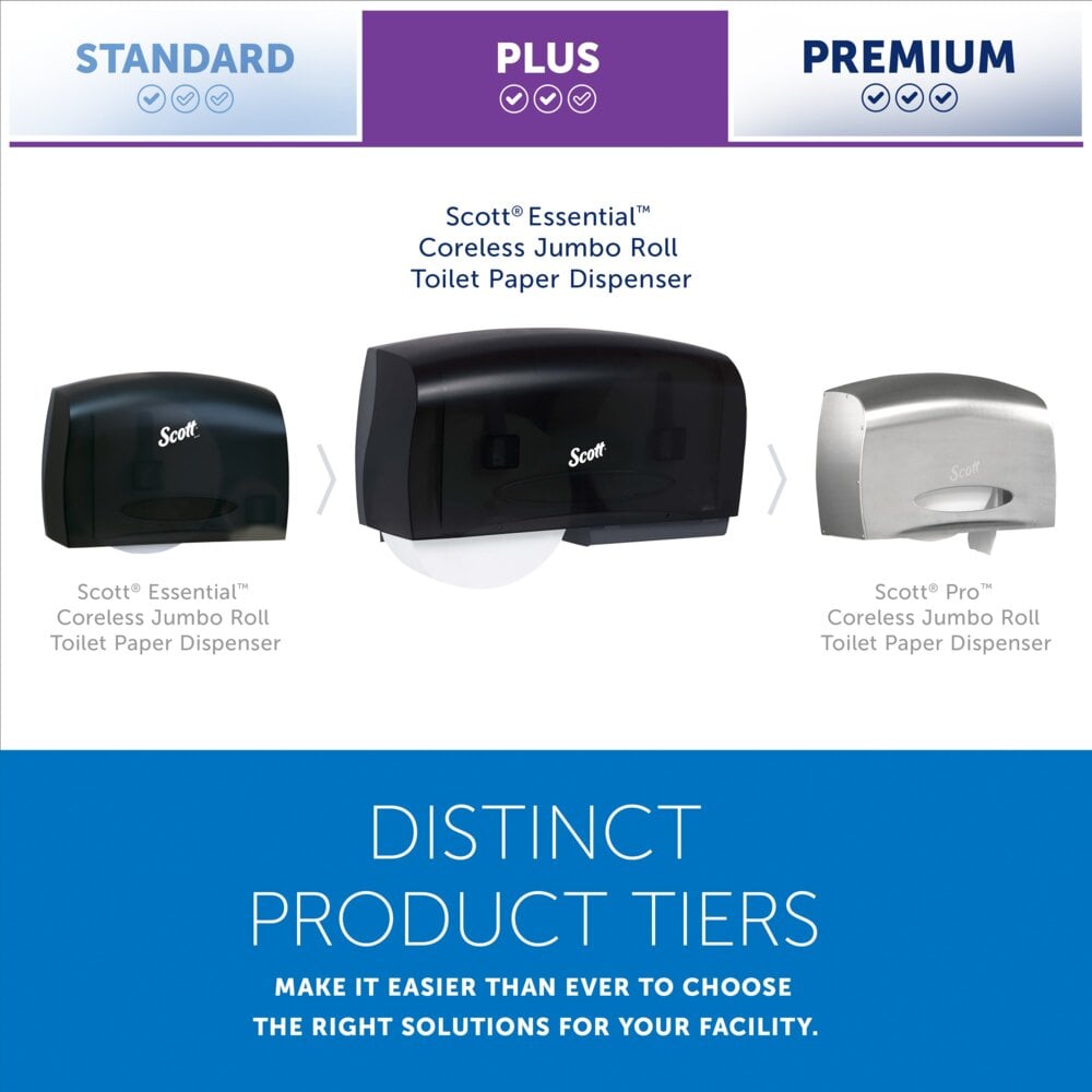 Scott® Essential™ Coreless Jumbo Roll Toilet Paper Dispenser (09608), 2 Roll Capacity, Black, 20.1" x 10.9" x 5.9" (Qty 1) - 09608