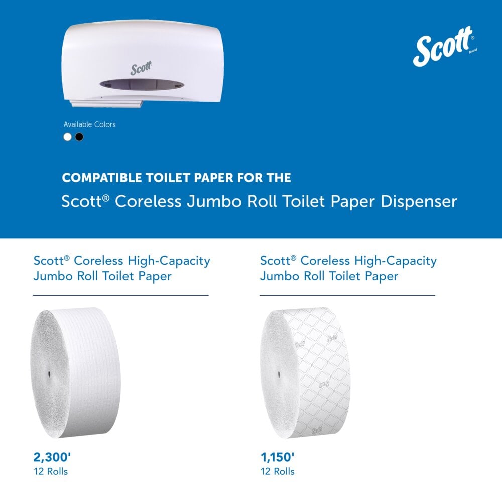 Scott® Essential™ Coreless Jumbo Roll Toilet Paper Dispenser (09609), 2 Roll Capacity, White, 20.1" x 10.9" x 5.9" (Qty 1) - 09609