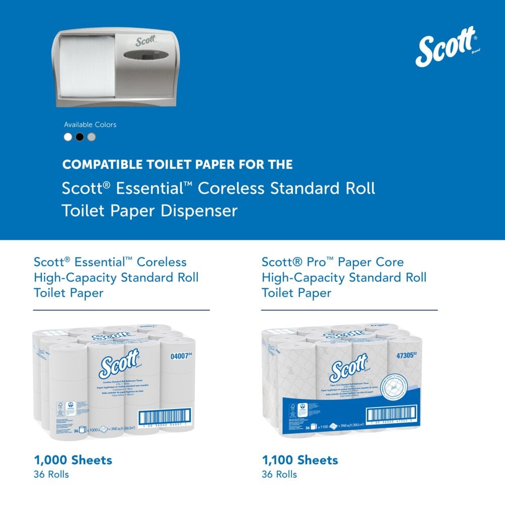 Scott® Coreless Standard Roll Toilet Paper Dispenser (09605), 2 Roll Capacity, White, 11.0" x 7.63" x 6.0" (Qty 1) - 09605