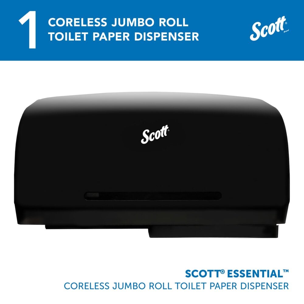 Scott® Essential™ Coreless Jumbo Roll Toilet Paper Dispenser (09608), 2 Roll Capacity, Black, 20.1" x 10.9" x 5.9" (Qty 1) - 09608