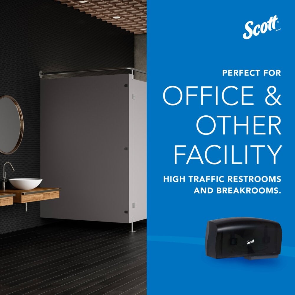 Scott® Essential™ Coreless Jumbo Roll Toilet Paper Dispenser (09608), 2 Roll Capacity, Black, 20.1" x 10.9" x 5.9" (Qty 1) - 09608