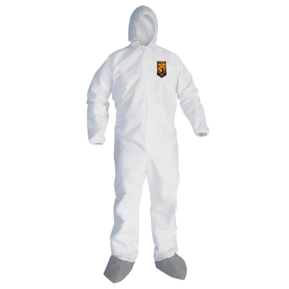KleenGuard™ KGA300 Liquid & Particle Surface Prep & Paint Protection Coveralls (48978), Zipper Front, Elastic Wrists, Ankles, Hood & Boots, White, Reflex Design, 5XL/6XL (Qty 25) - 48978