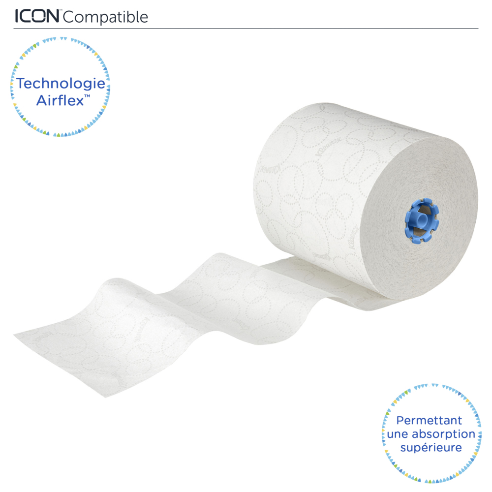Rouleaux d'essuie-mains Kleenex® Ultra™ 6782 - rouleaux d'essuie-mains en papier E-Roll 2 plis grand format - 6 x rouleaux de 200 m d'essuie-mains en papier blanc (1 200 m au total) - 6782