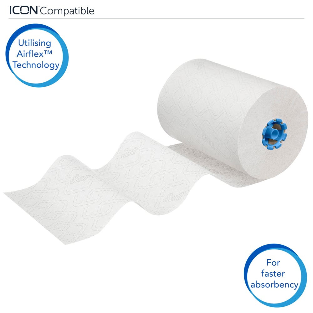 Rouleaux d'essuie-mains Scott® Essential™ 6638 - Rouleaux d'essuie-mains en papier E-Roll grand format - 6 x rouleaux de 380 m d'essuie-mains en papier blanc (2 280 m au total) - 6638