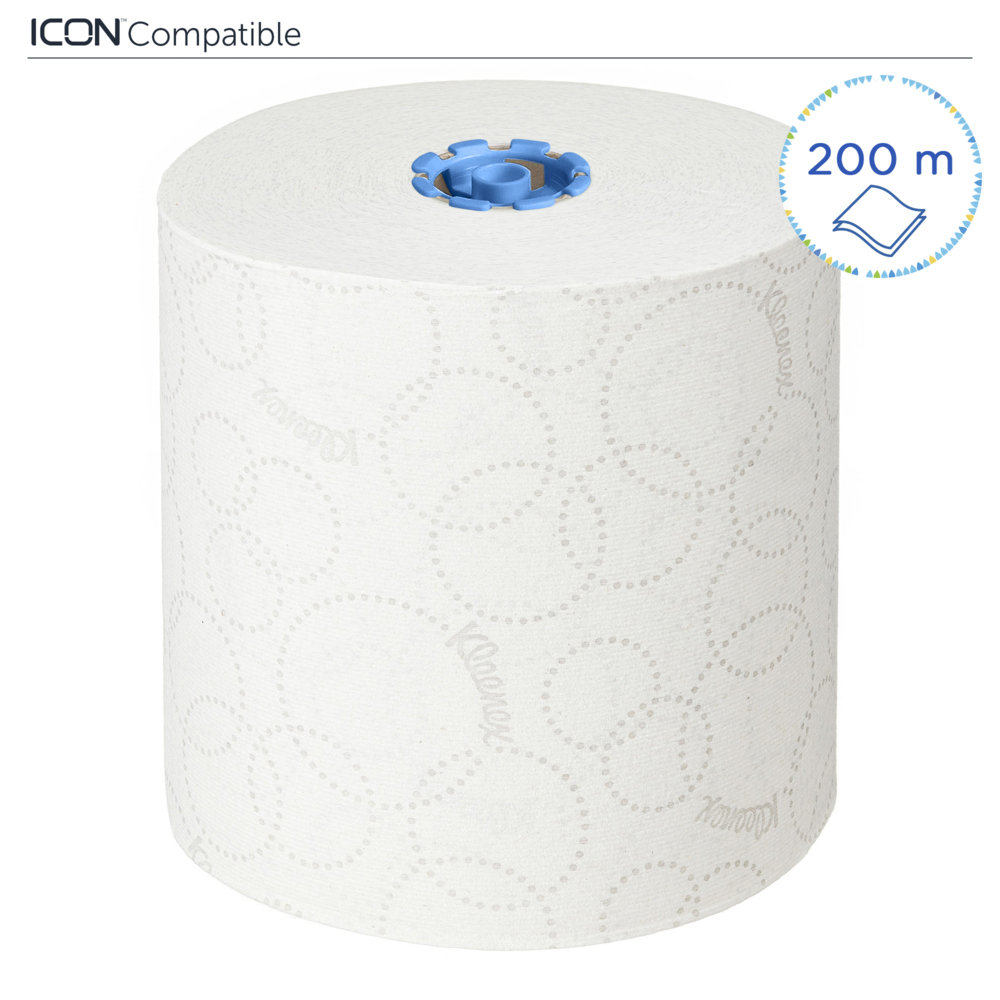 Rouleaux d'essuie-mains Kleenex® Ultra™ 6782 - rouleaux d'essuie-mains en papier E-Roll 2 plis grand format - 6 x rouleaux de 200 m d'essuie-mains en papier blanc (1 200 m au total) - 6782