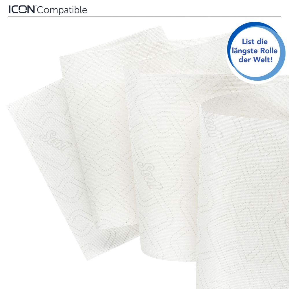 Rouleaux d'essuie-mains Scott® Essential™ 6638 - Rouleaux d'essuie-mains en papier E-Roll grand format - 6 x rouleaux de 380 m d'essuie-mains en papier blanc (2 280 m au total) - 6638