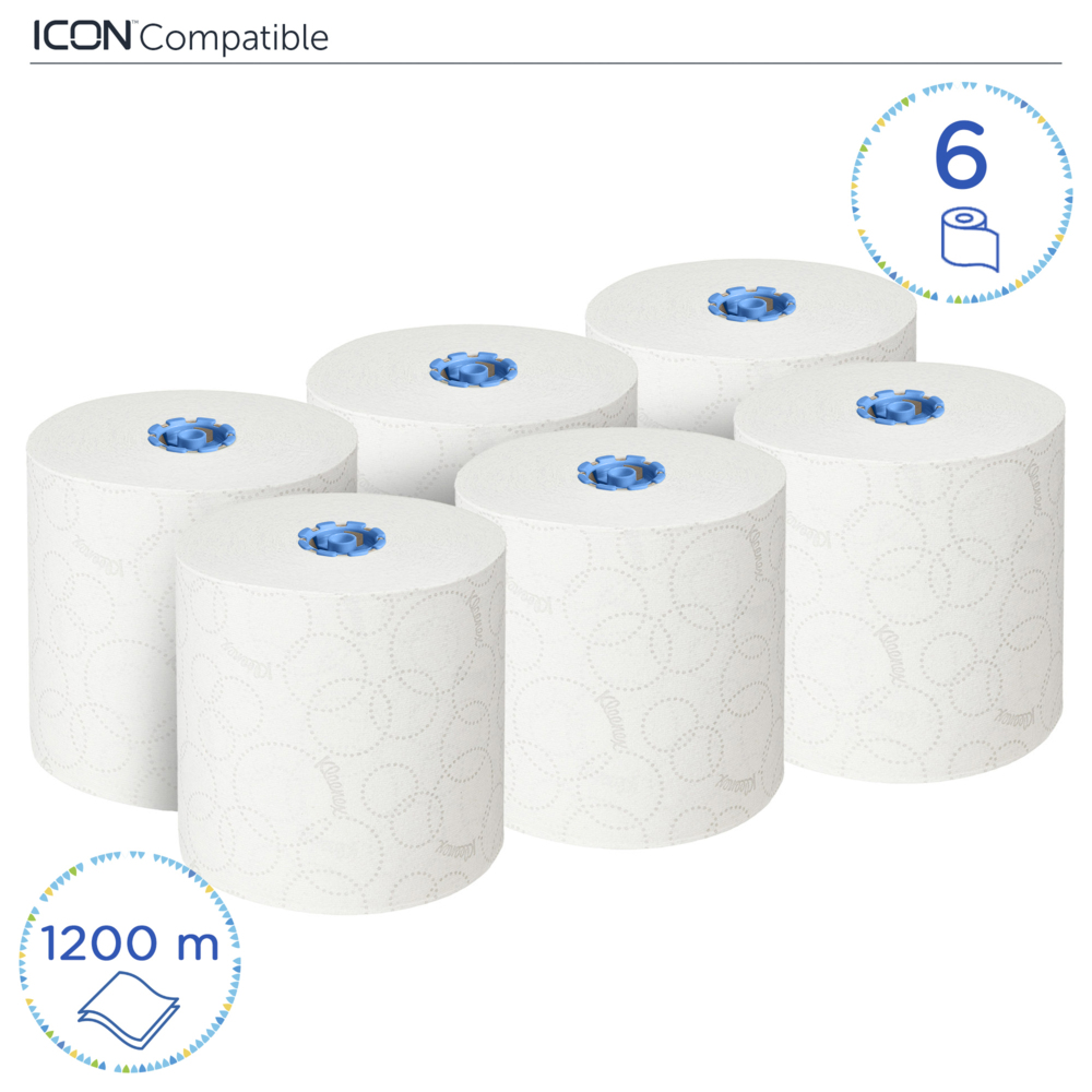 Rouleaux d'essuie-mains Kleenex® Ultra™ 6782 - rouleaux d'essuie-mains en papier E-Roll 2 plis grand format - 6 x rouleaux de 200 m d'essuie-mains en papier blanc (1 200 m au total) - 6782