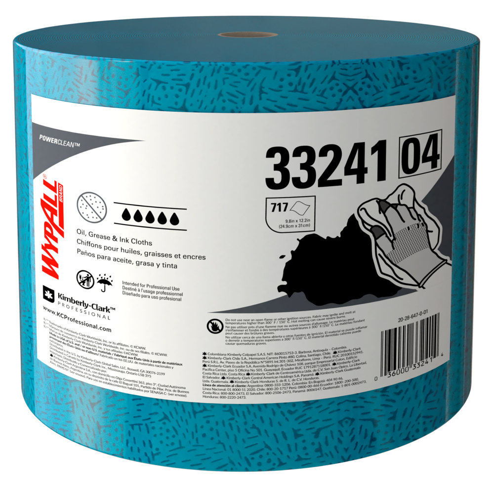 WypAll® Paños de limpieza Grasas y Aceites, 30246189, Paños de Limpieza, 1 rollo x 717 paños (717 paños en total) - S063848976