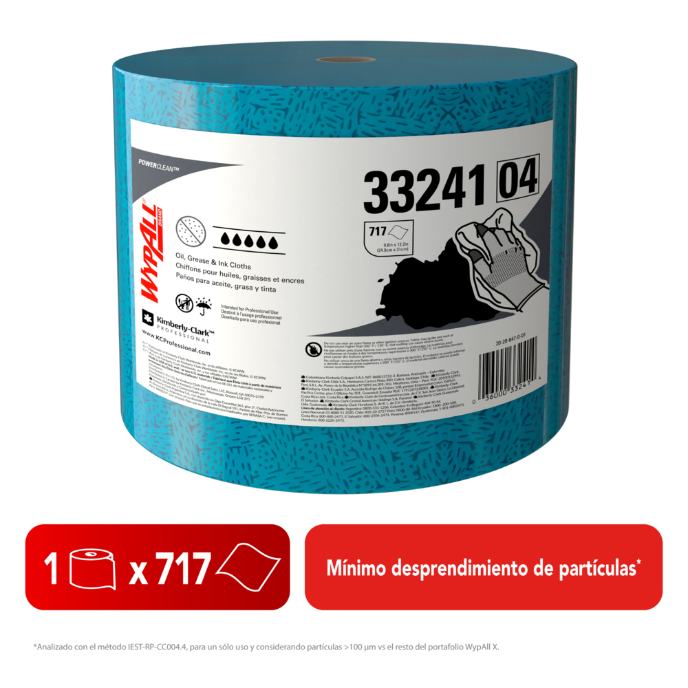 WypAll® Paños de limpieza Grasas y Aceites, 30246189, Paños de Limpieza, 1 rollo x 717 paños (717 paños en total) - S063848976