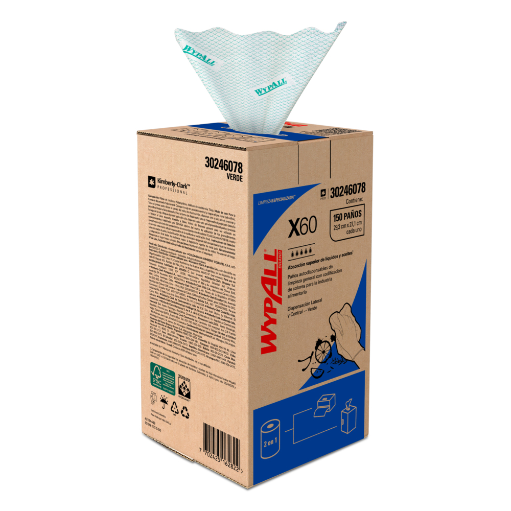 WypAll® Paños de limpieza X60 Rollo Regular, 30246078, Paños de Limpieza, 6 unidades de 150 paños cada una por bolsa (900 paños en total) - S063975239