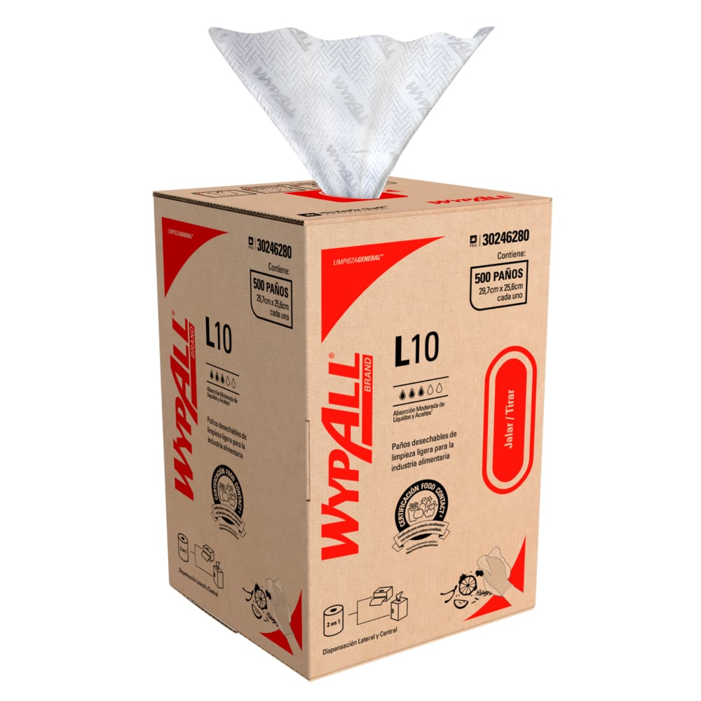 WypAll® Paños de limpieza L10 Rollo Regular Food Contact 30246280, Paños de Limpieza, 6 unidades x 500 paños cada una (3000 paños en total) - S064078371