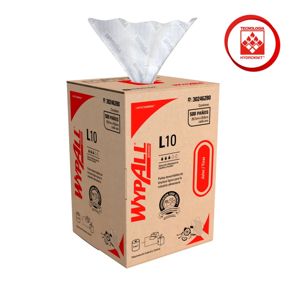 WypAll® Paños de limpieza L10 Rollo Regular Food Contact 30246280, Paños de Limpieza, 6 unidades x 500 paños cada una (3000 paños en total) - S064078371