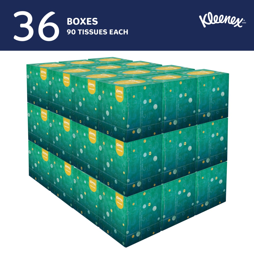 Kleenex® Naturals Facial Tissue with Plastic Free Eco Packaging (56027), 2-Ply, White, Upright Facial Tissue Cube Boxes for Business (90 Tissues/Box, 36 Boxes/Case, 3,240 Tissues/Case) - 56027