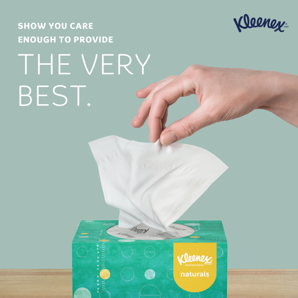 Kleenex® Naturals Facial Tissue with Plastic Free Eco Packaging (56027), 2-Ply, White, Upright Facial Tissue Cube Boxes for Business (90 Tissues/Box, 36 Boxes/Case, 3,240 Tissues/Case) - 56027