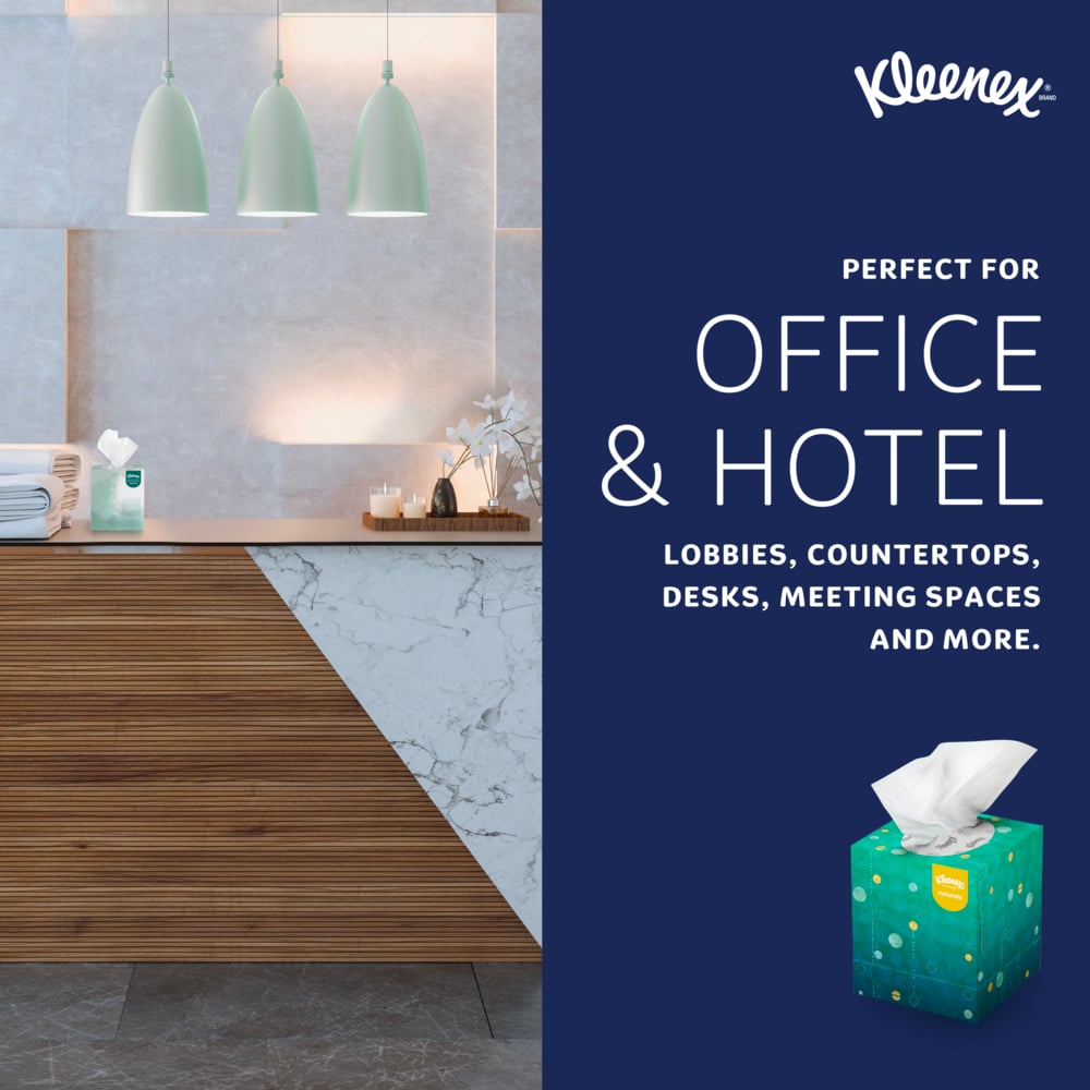 Kleenex® Naturals Facial Tissue with Plastic Free Eco Packaging (56027), 2-Ply, White, Upright Facial Tissue Cube Boxes for Business (90 Tissues/Box, 36 Boxes/Case, 3,240 Tissues/Case) - 56027