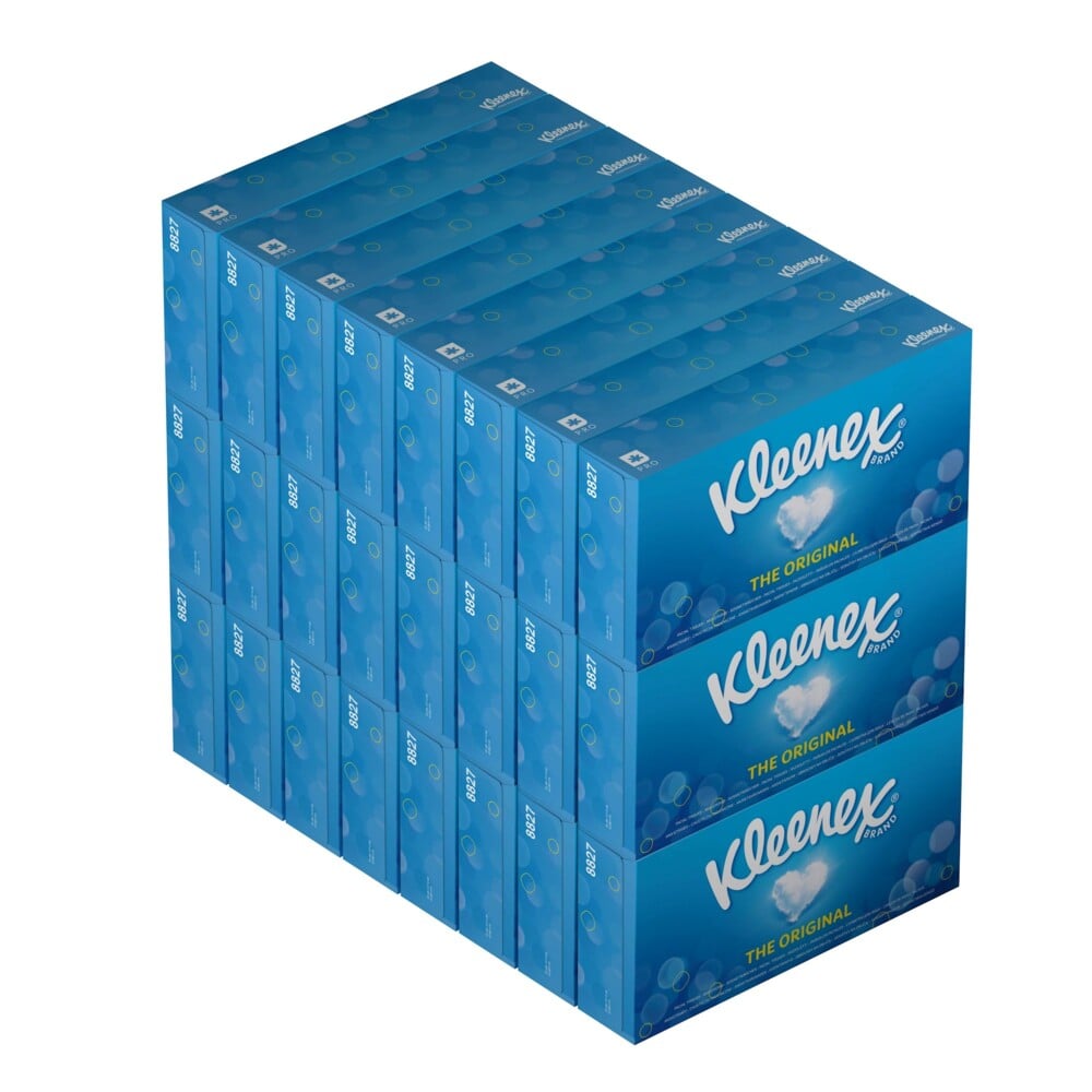 Kleenex® Caja de Pañuelos 8827, 24 Paquetes de 100 hojas, 2 Capas, Suaves y Resistentes, Sin Fragancia, Color: Blanco - 8827