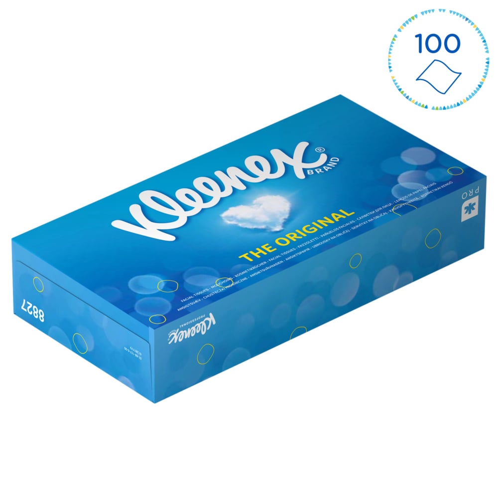 Kleenex® Caja de Pañuelos 8827, 24 Paquetes de 100 hojas, 2 Capas, Suaves y Resistentes, Sin Fragancia, Color: Blanco - 8827