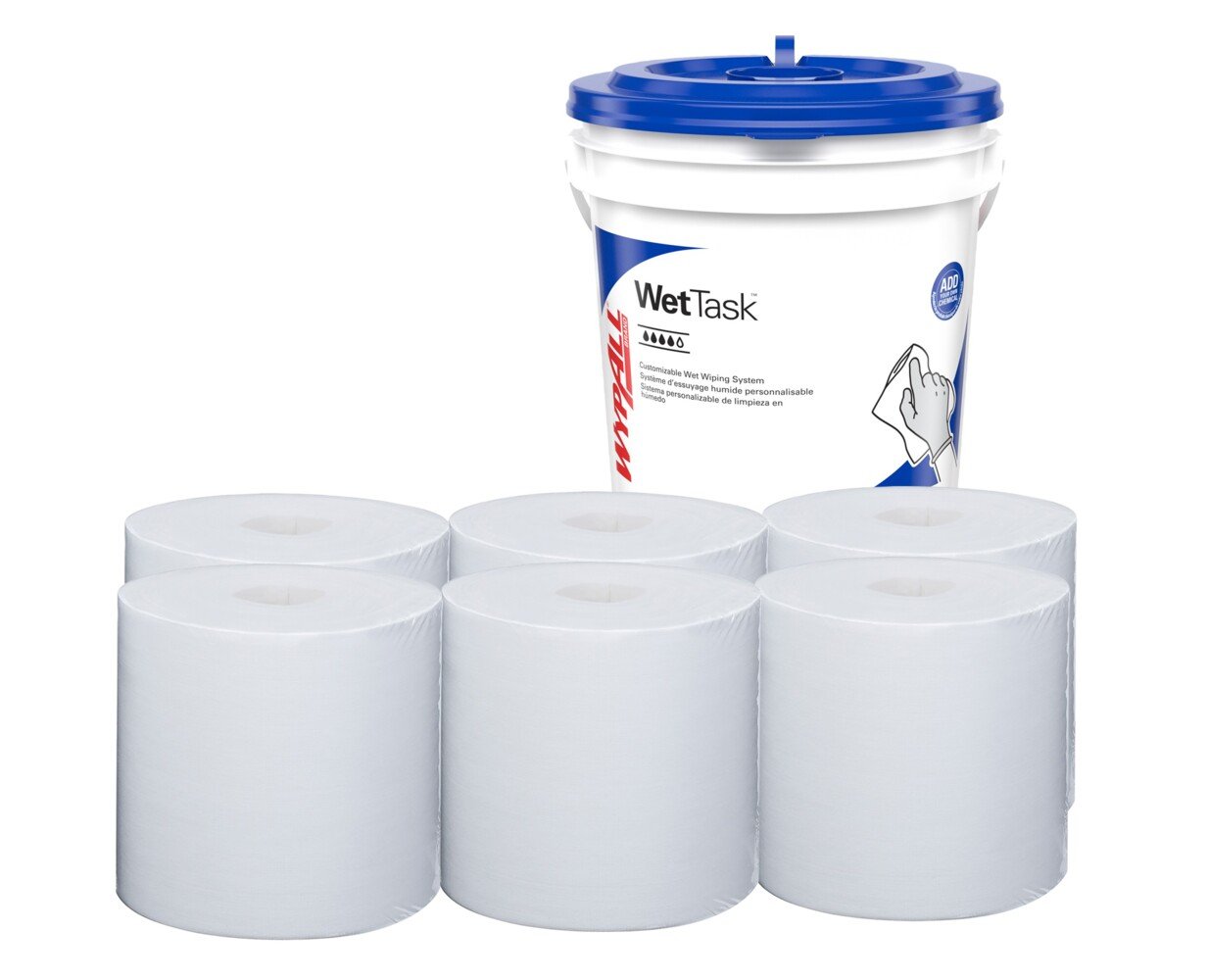 Kimtech™ WetTask™ Meltblown Wipers with Bucket (06411), 6 Rolls + 1 Bucket / Case, 140 Sheets / Roll (840 Sheets) - 991006411