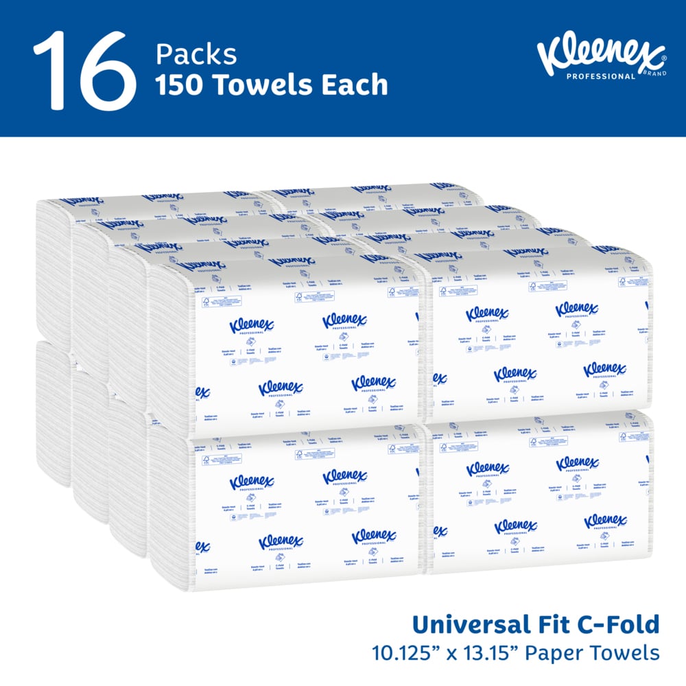 Kleenex® C-Fold Paper Towels (01500), Absorbent, White, (16 Packs/Case, 150 Sheets/Pack, 2,400 Sheets/Case) - 01500