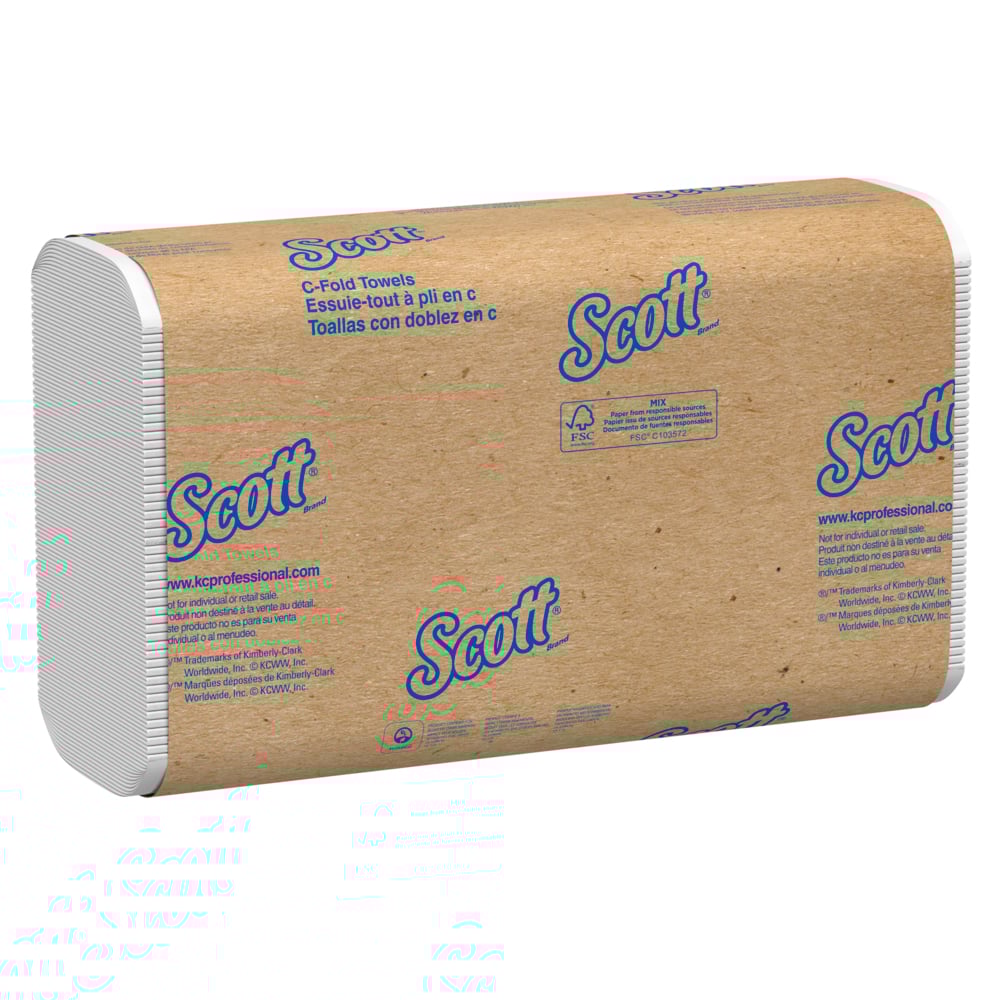 Essuie-mains pliés en C Scott Essential (01510), à séchage rapide, 12 paquets/caisse, 200 feuilles pliées en C/paquet - 01510