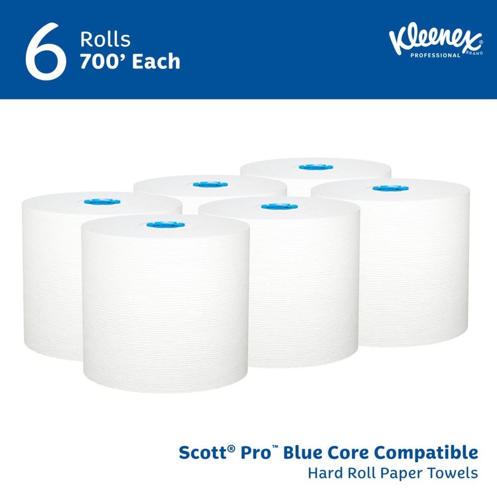 Kleenex® Hard Roll Paper Towels (25637), with Premium Absorbency Pockets™, for Blue Core Dispensers, White, (700'/Roll, 6 Rolls/Case, 4,200'/Case) - 25637