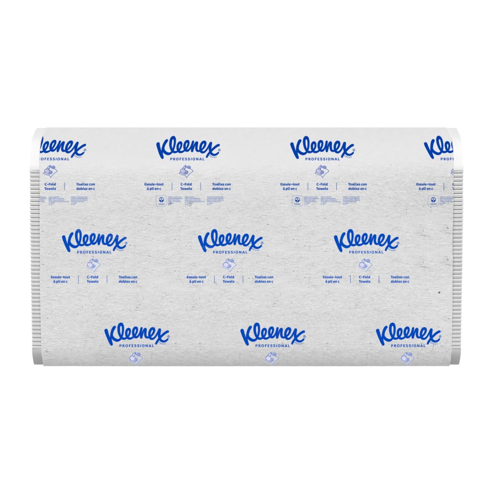 Essuie-mains pliés en C Kleenex® (01500), absorbants, blancs (16 paquets/caisse, 150 feuilles/paquet, 2 400 feuilles/caisse) - 01500
